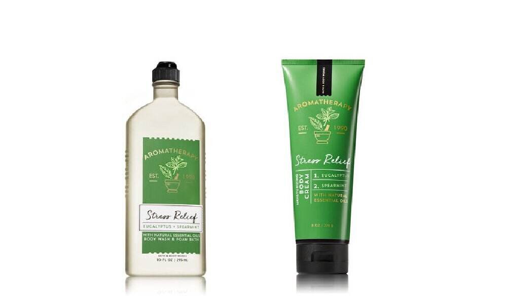 Bath Body Works ~ Aromatherapy ~ Stress Relief - Eucalyptus & Spearmint ~ Bundle ~ Body Wash & Foam Bath 10oz. & Body Cream 8 oz