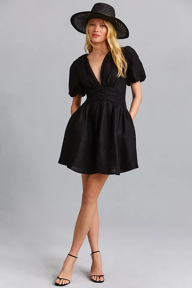 The Katerina Button-Front Mini Dress BLACK