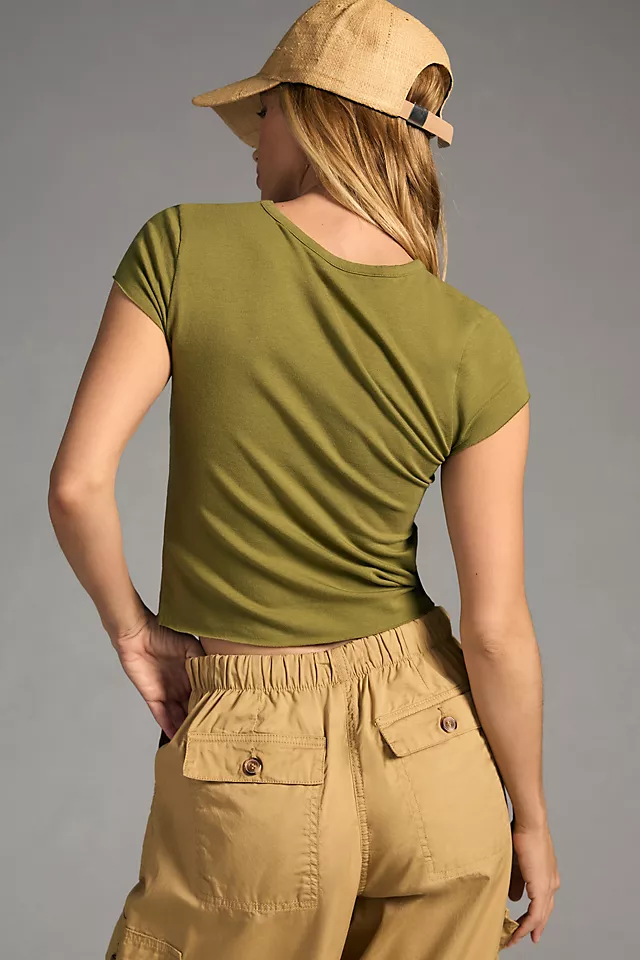 By Anthropologie Rolled Raw-Edge Fitted Crop Tee GREEN
