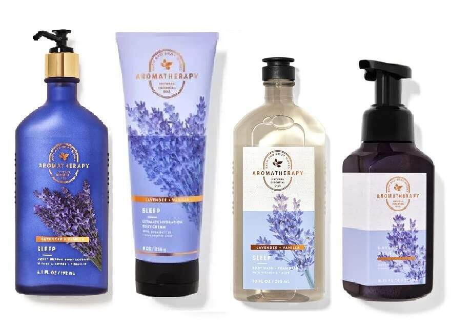 Bath & Body Works Bath and Body Works Aromatherapy LAVENDER + VANILLA Deluxe Gift Set - Body Cream - Body Lotion - Body Wash and Gentle Foaming Hand Soap - Full Size