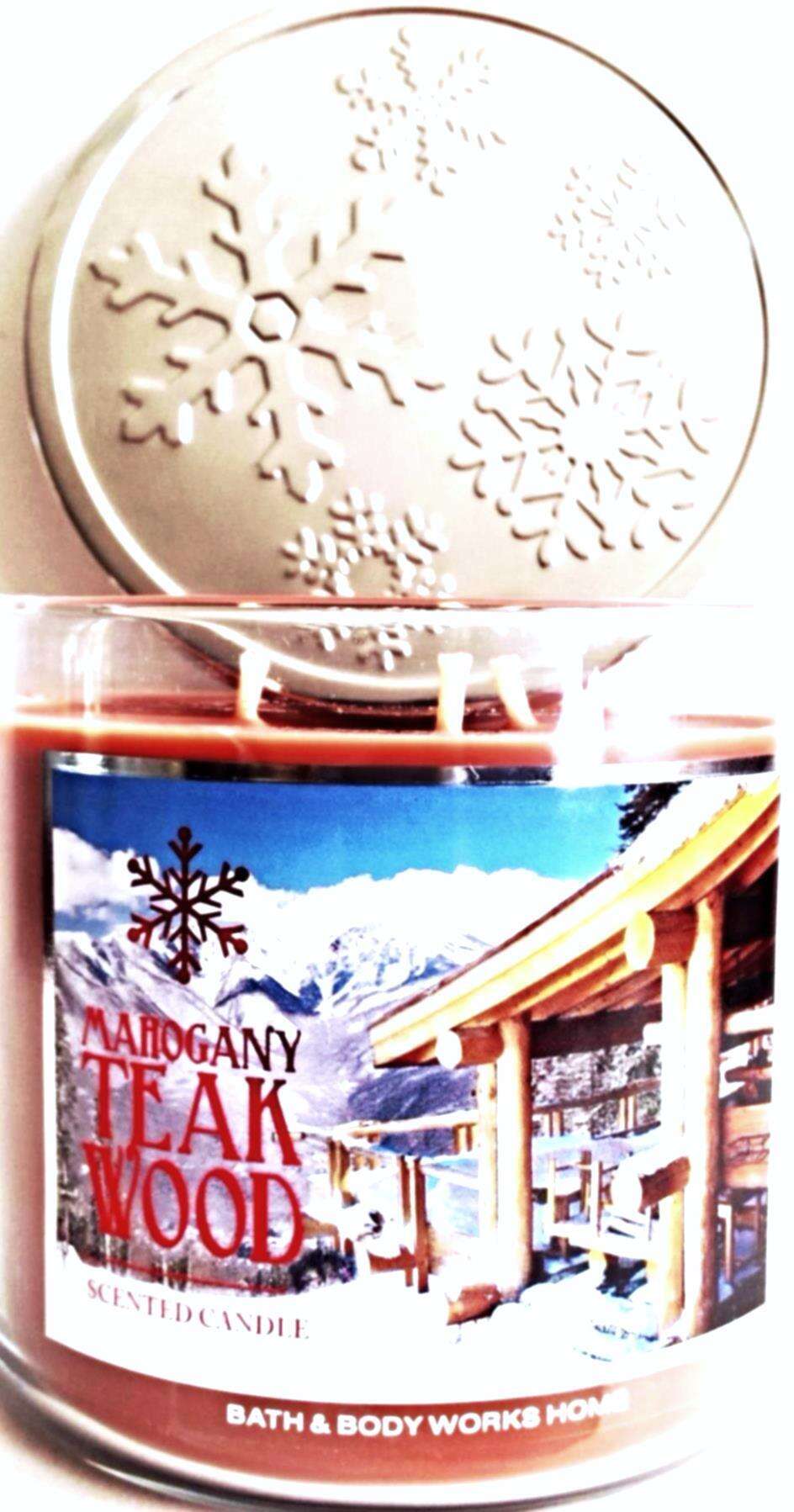Mahogany Teakwood 3 Wick Candle 14.5 oz Snowflake Lid