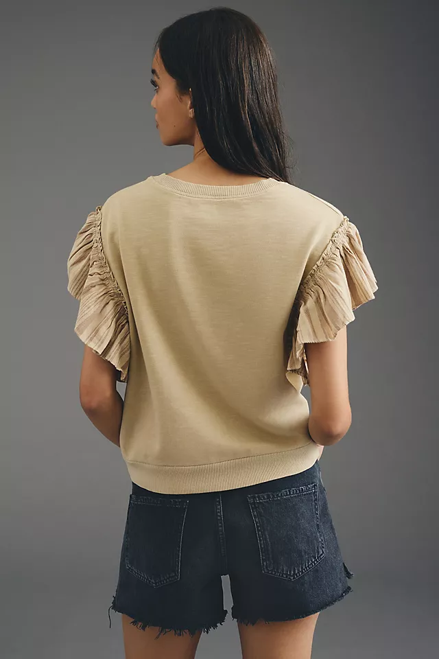 Pilcro Chambray Flutter-Sleeve Sweatshirt Tee SAND