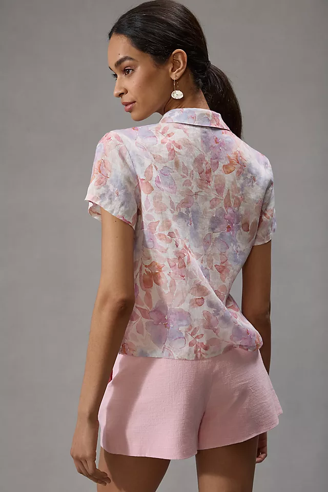 Cloth & Stone Short-Sleeve Linen Buttondown Shirt PINK COMBO