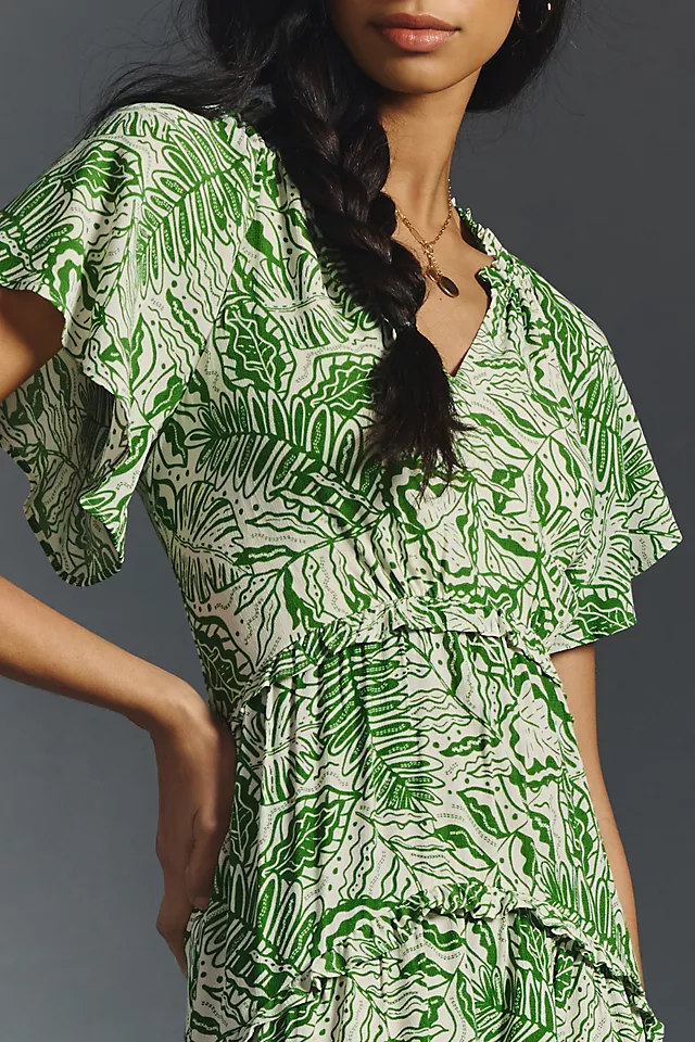 By Anthropologie Robin Tiered Mini Dress DARK GREEN