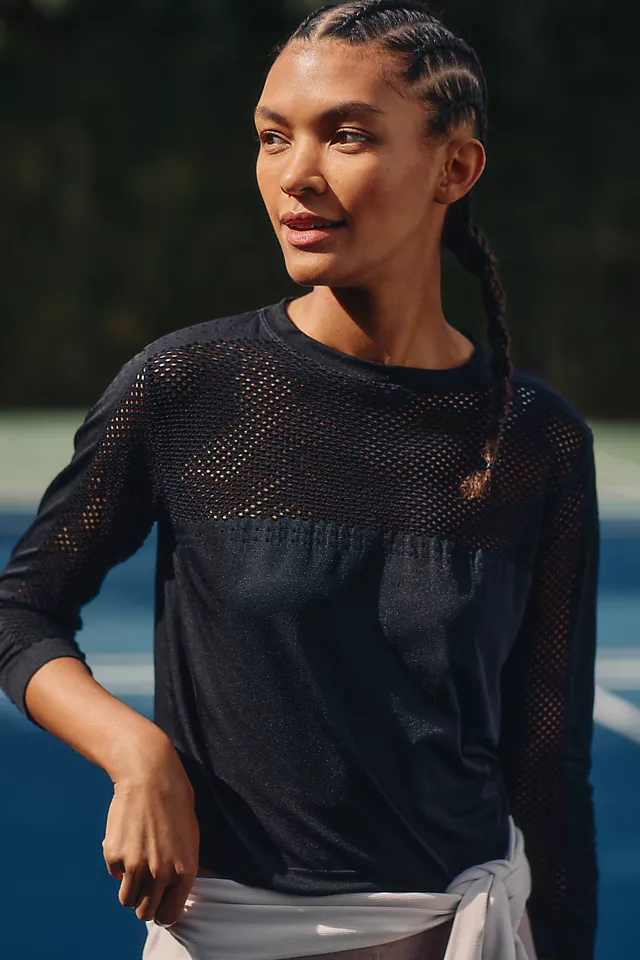 Varley Halldale Seamless Mesh Long Sleeve Cropped Top BLACK