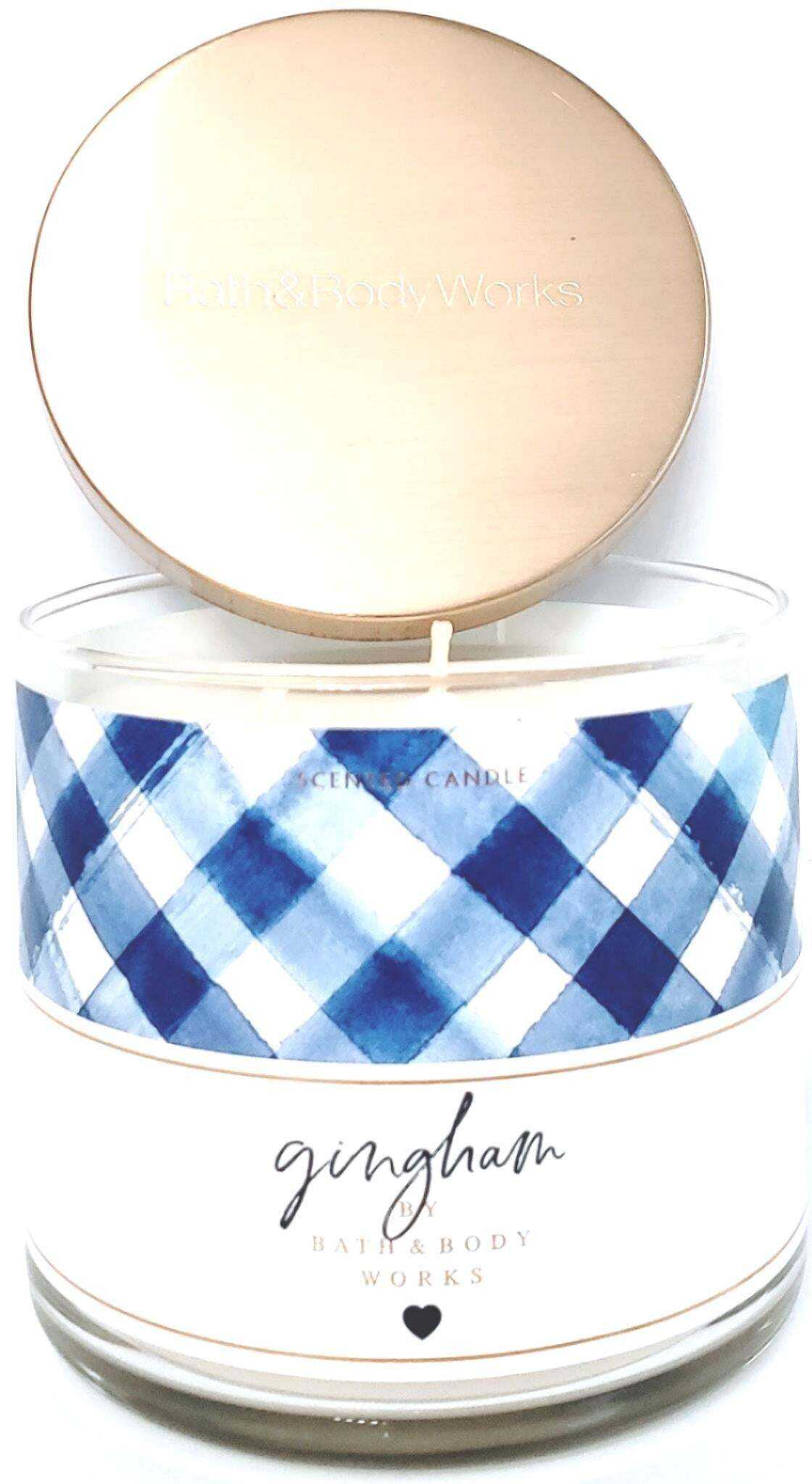 Gingham 3 Wick Jar Candle 14 oz. White & Blue Gingham