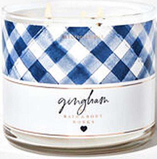 Gingham 3 Wick Jar Candle 14 oz. White & Blue Gingham