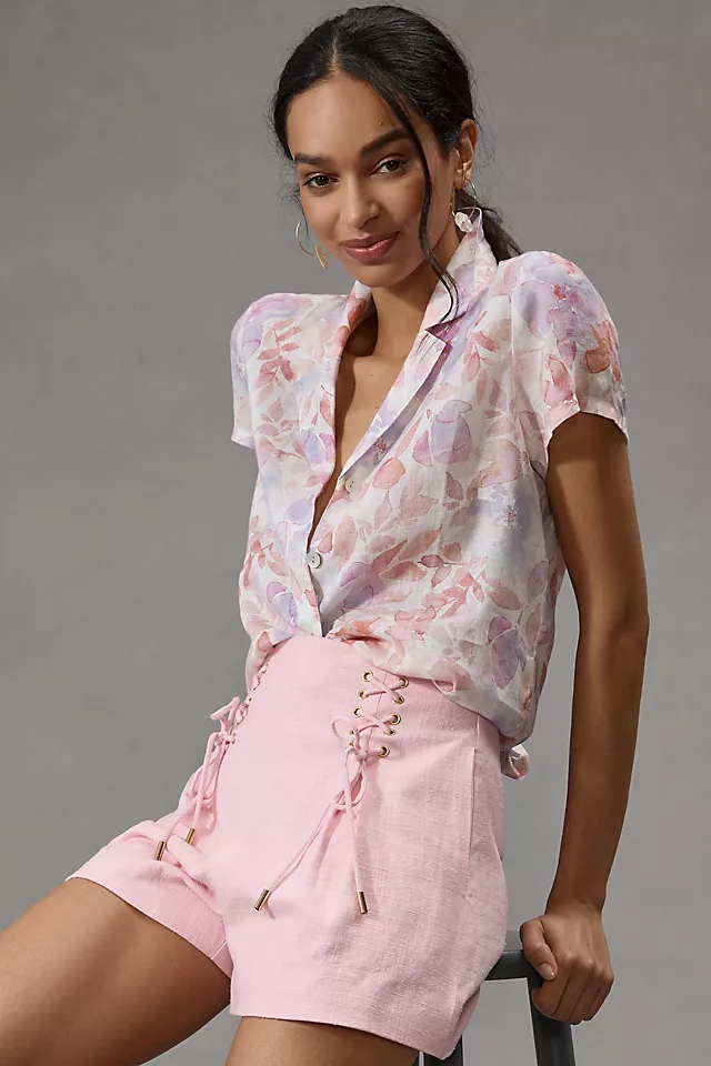 Cloth & Stone Short-Sleeve Linen Buttondown Shirt PINK COMBO