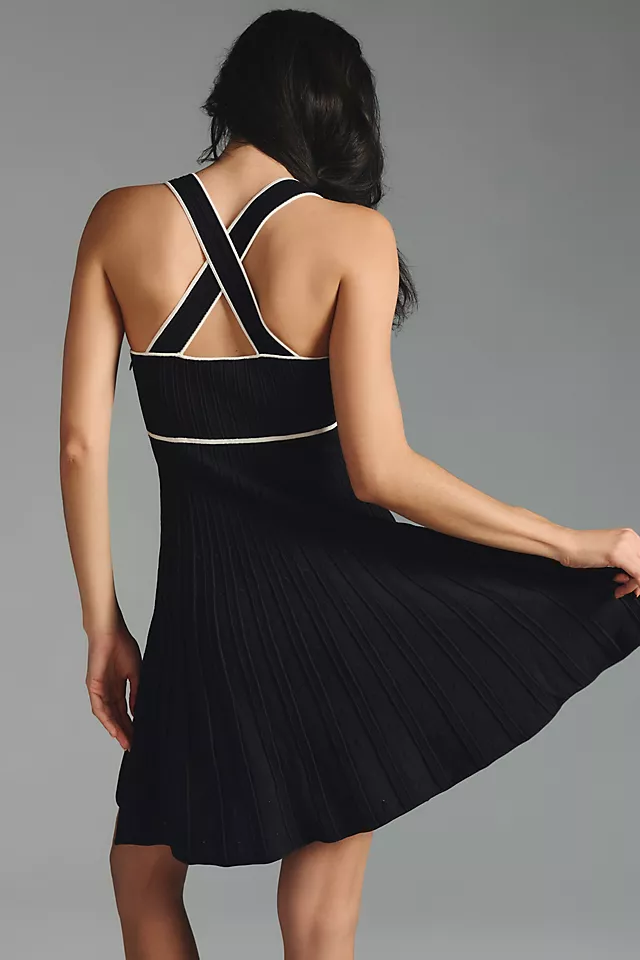 By Anthropologie Square-Neck Pleated Mini Dress BLACK