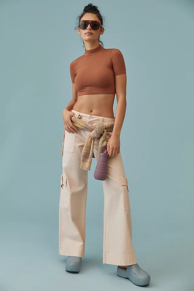 Pilcro Mid-Rise Wide-Leg Cargo Pants IVORY