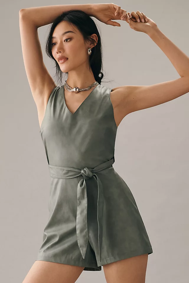 Avec Les Filles Cross-Back Wrap Romper GREEN