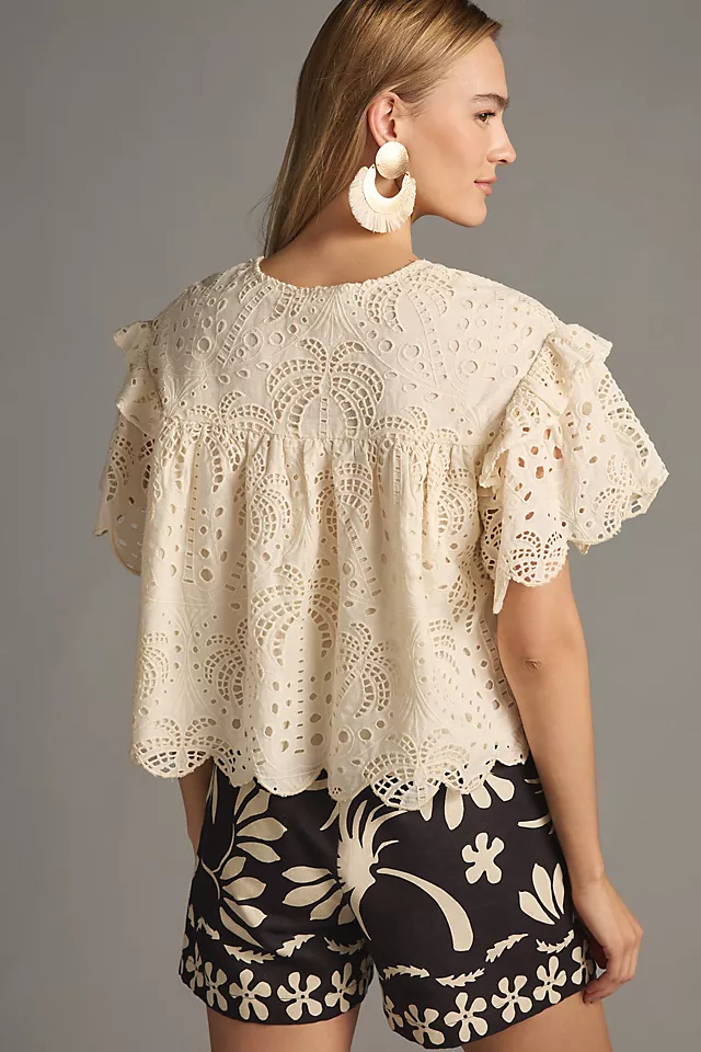 Farm Rio x Anthropologie Palm Tree Richilier Blouse WHITE