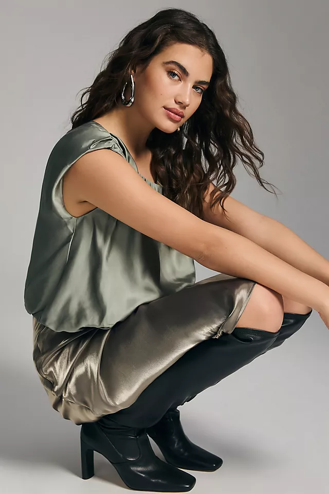 By Anthropologie Silky Boatneck Blouse MOSS