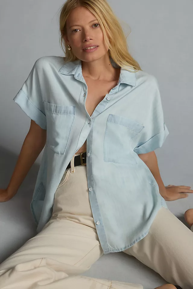 Cloth & Stone Rolled Short-Sleeve Buttondown Shirt DENIM LIGHT