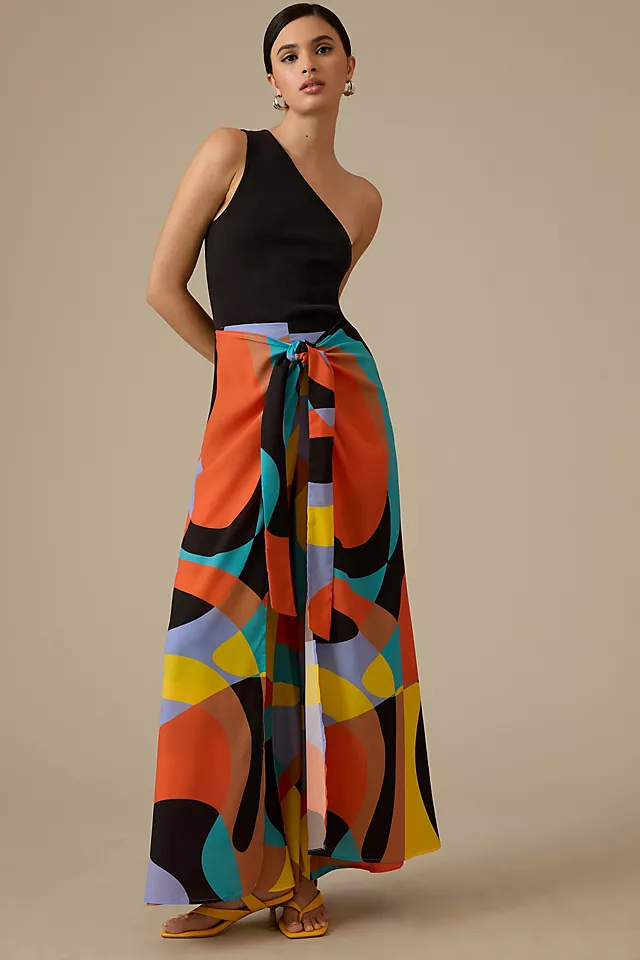 Hutch Sarong Wide-Leg Pants BLACK MOTIF