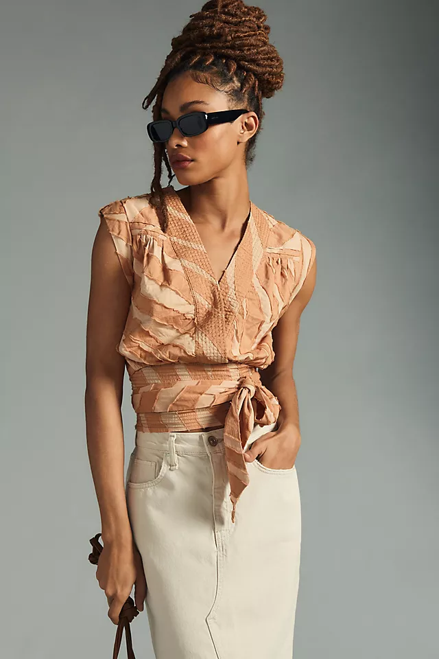 By Anthropologie Sleeveless Wrap Blouse BROWN MOTIF