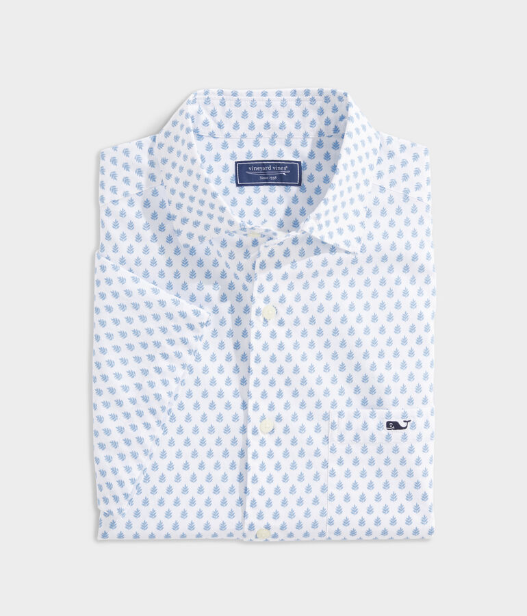 Stretch Poplin Short-Sleeve Leaf Tile Shirt