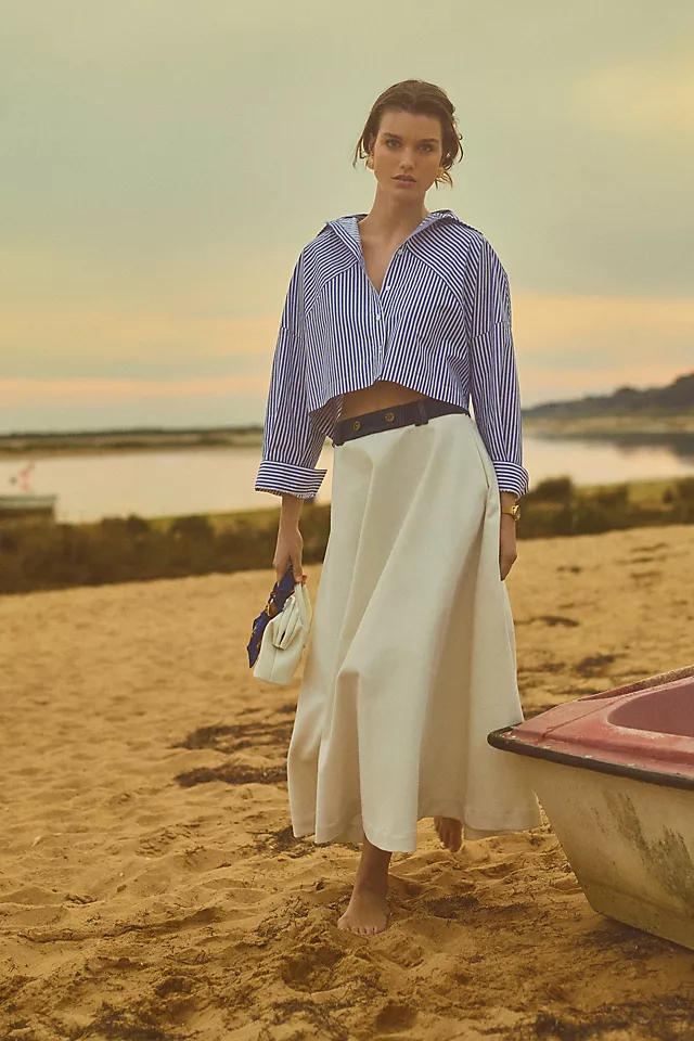 Maeve Cropped Buttondown Shirt BLUE STRIPE