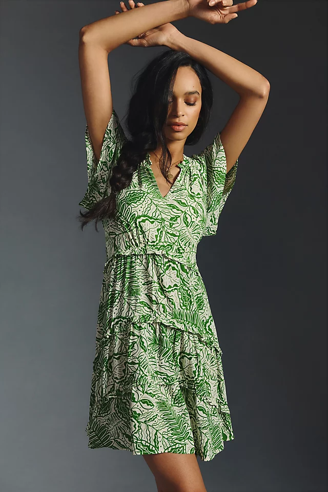 By Anthropologie Robin Tiered Mini Dress DARK GREEN