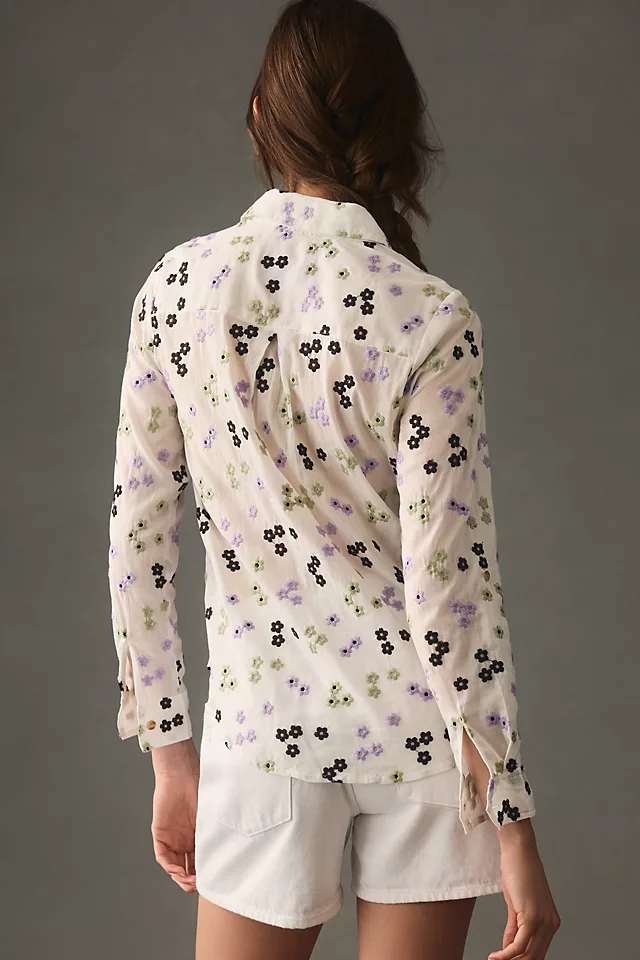 Maeve Embroidered Buttondown Blouse PURPLE MOTIF