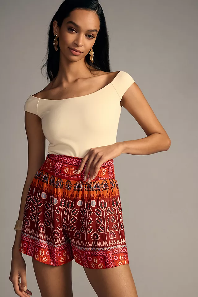 By Anthropologie Ruched Wide-Leg Shorts RED