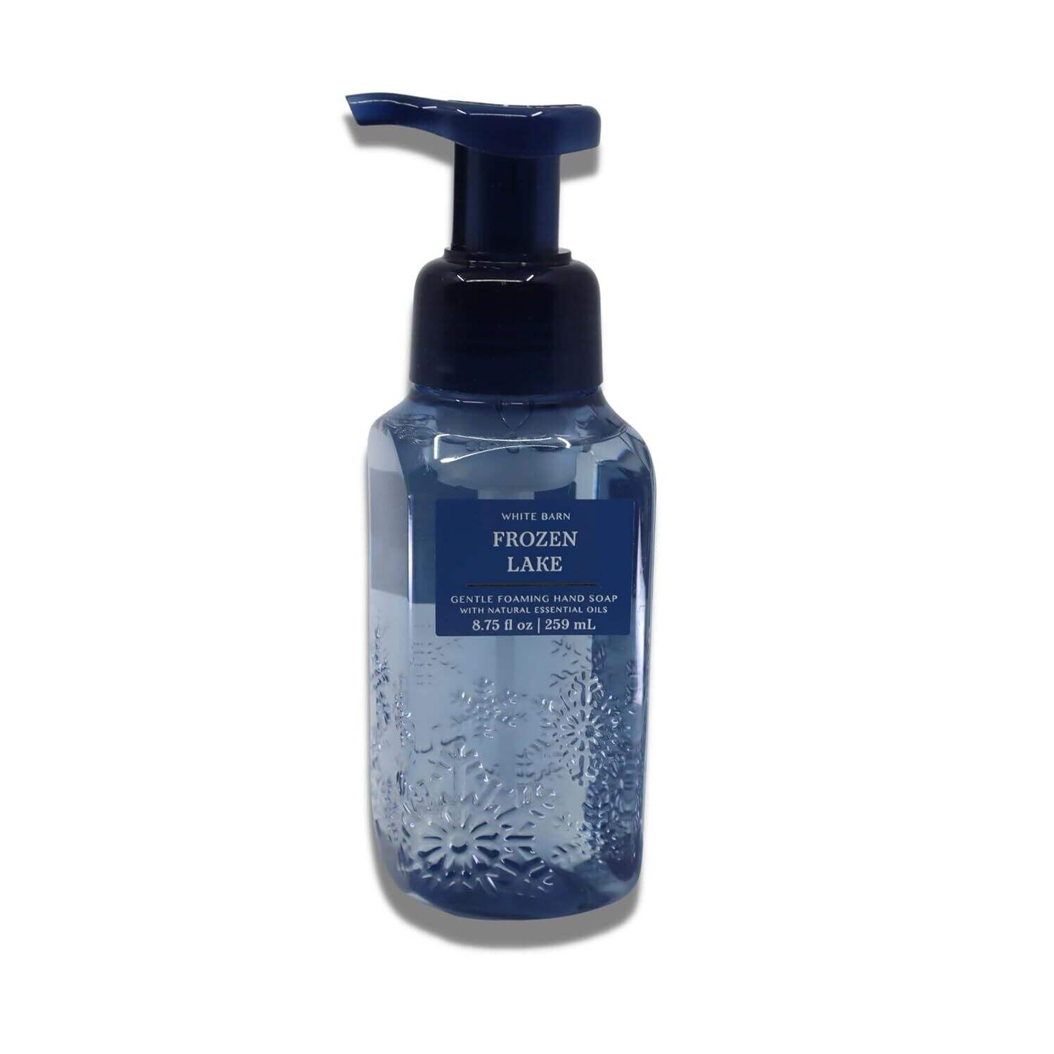 Bath and Body Works Frozen Lake Gentle Foaming Hand Soap 8.75 Ounce Wash Deep Blue Raised Snowflake Decorative Pump Bottle