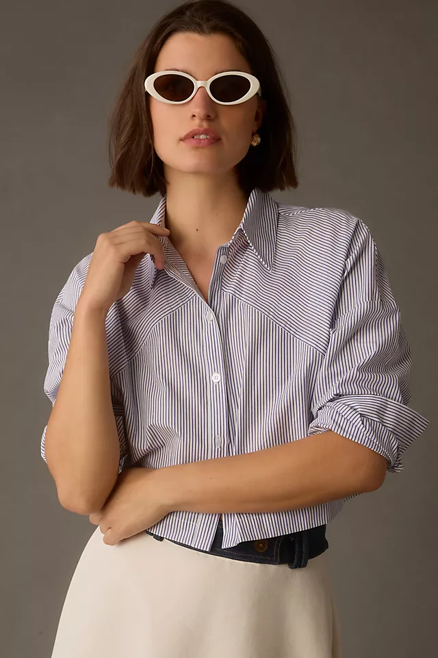 Maeve Cropped Buttondown Shirt BLUE STRIPE