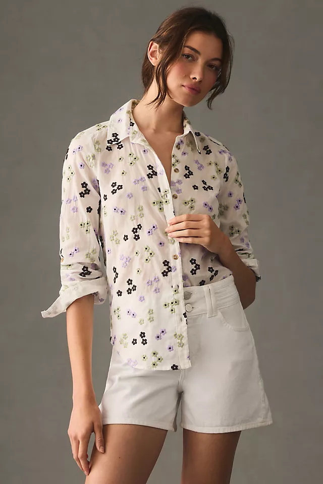 Maeve Embroidered Buttondown Blouse PURPLE MOTIF