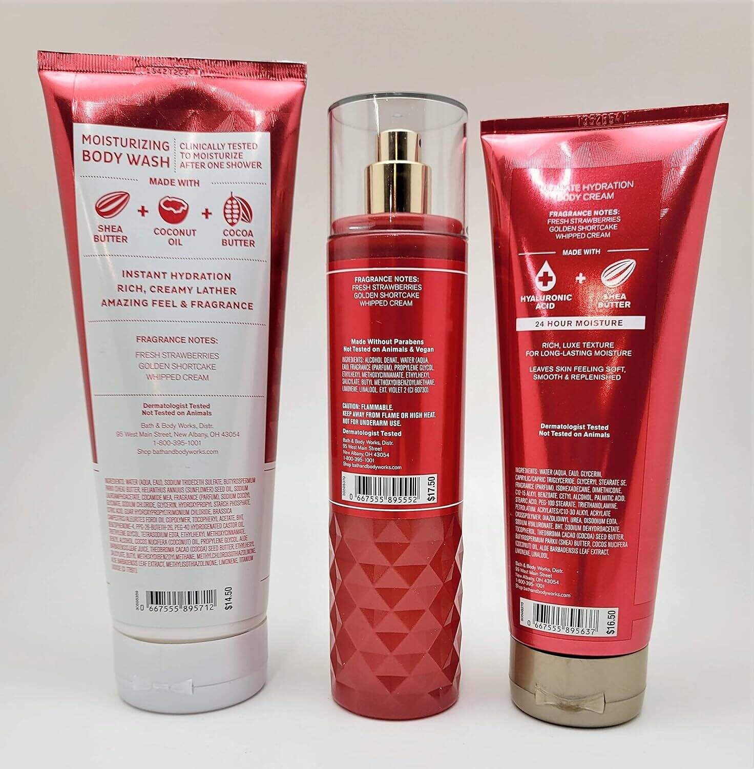 Bath & Body Works - Strawberry Pound Cake - Bundle -3 items - Moisturizing Body Wash, Ultimate Hydration Body Cream and Fine Fragrance Mist - Spring 2023