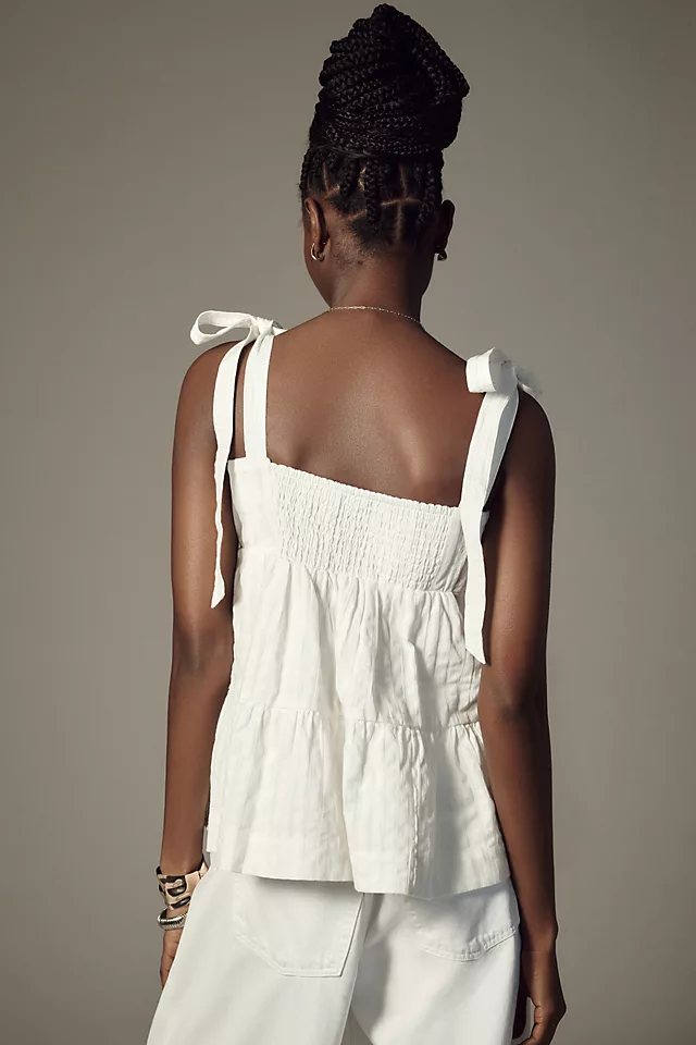 By Anthropologie Shoulder-Tie Babydoll Tank WHITE