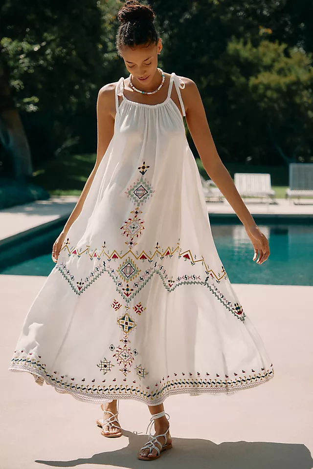 By Anthropologie Embroidered Maxi Dress IVORY