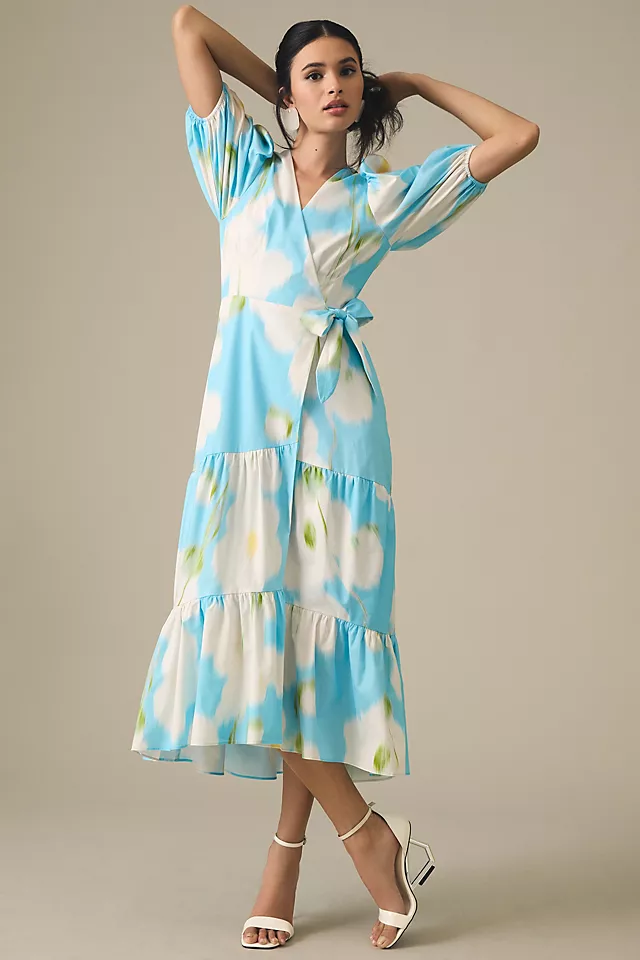 Hutch Floral Wrap Midi Dress BLUE DAISY FLORAL