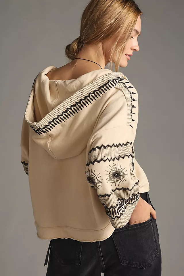 By Anthropologie Embroidered Hoodie IVORY
