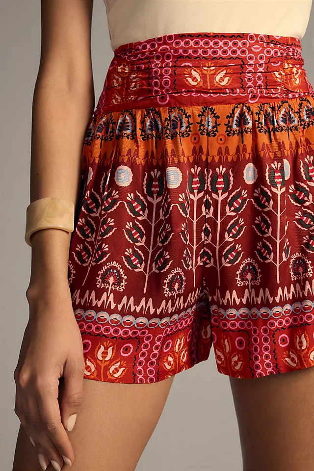 By Anthropologie Ruched Wide-Leg Shorts RED