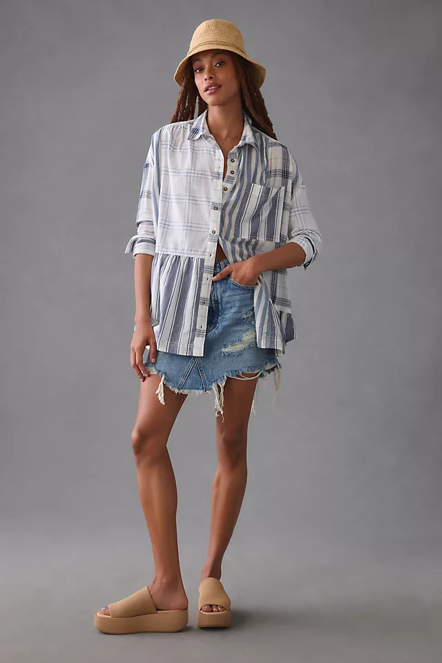 Pilcro Buttondown Flounce Shirt BLUE MOTIF