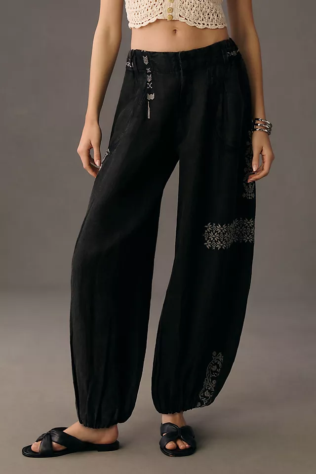 By Anthropologie Embroidered Parachute Pants BLACK ONYX