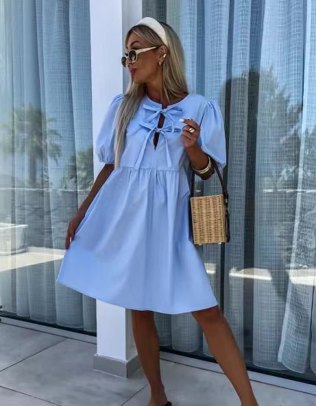 Tie-Bow Puff Sleeve Dress
