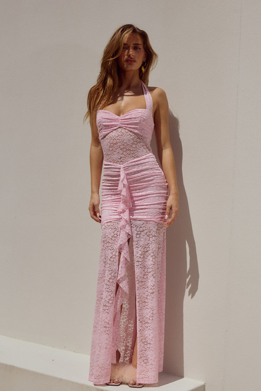Halter neck lace maxi dress