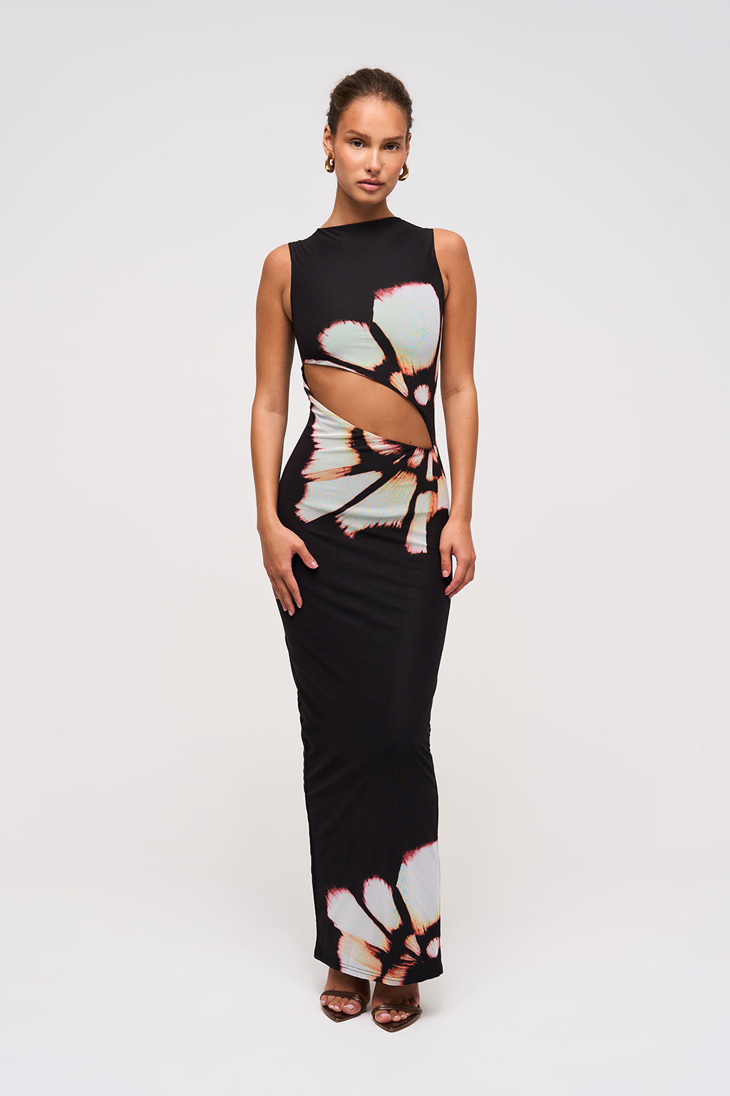 Vintage Print Hollow Dress