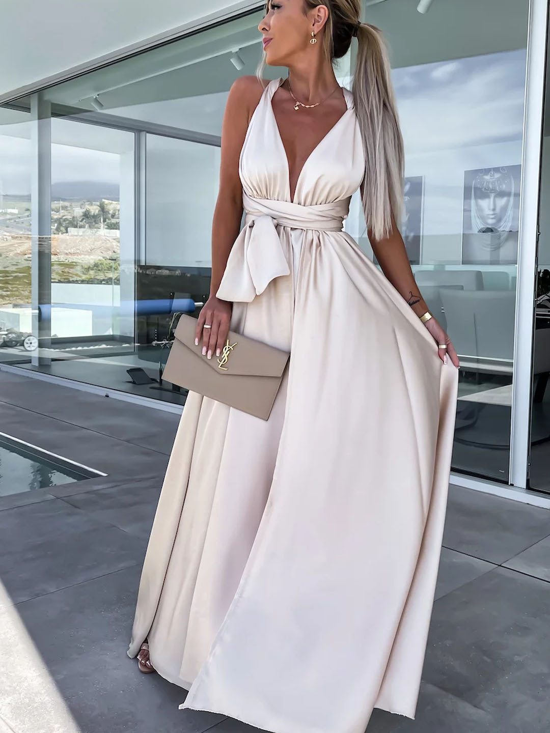 Changeable lace-up slit dress