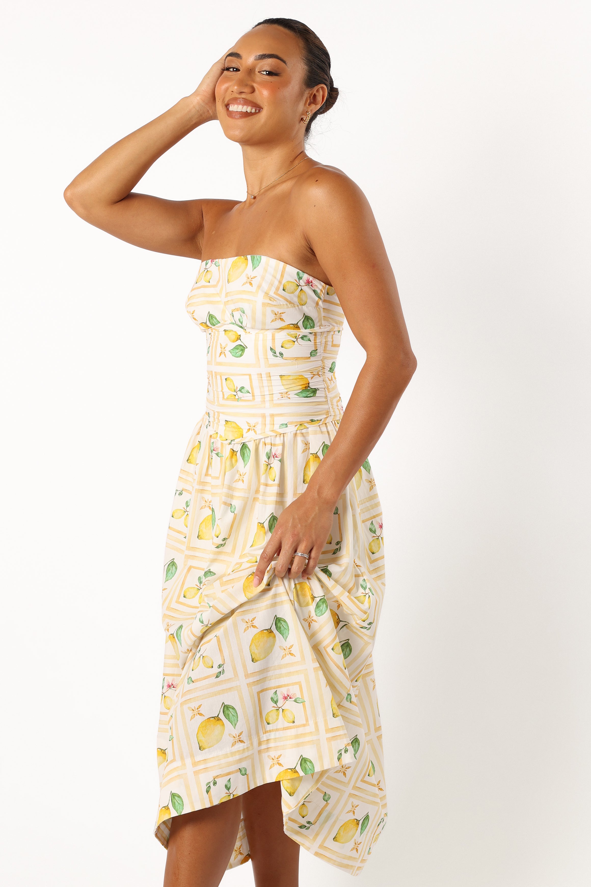 Lemon Strapless Midi Dress