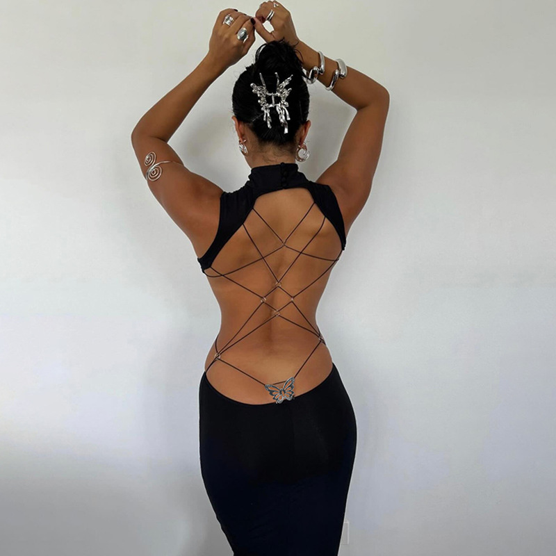 Sexy backless bow dress