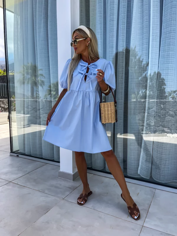 Tie-Bow Puff Sleeve Dress