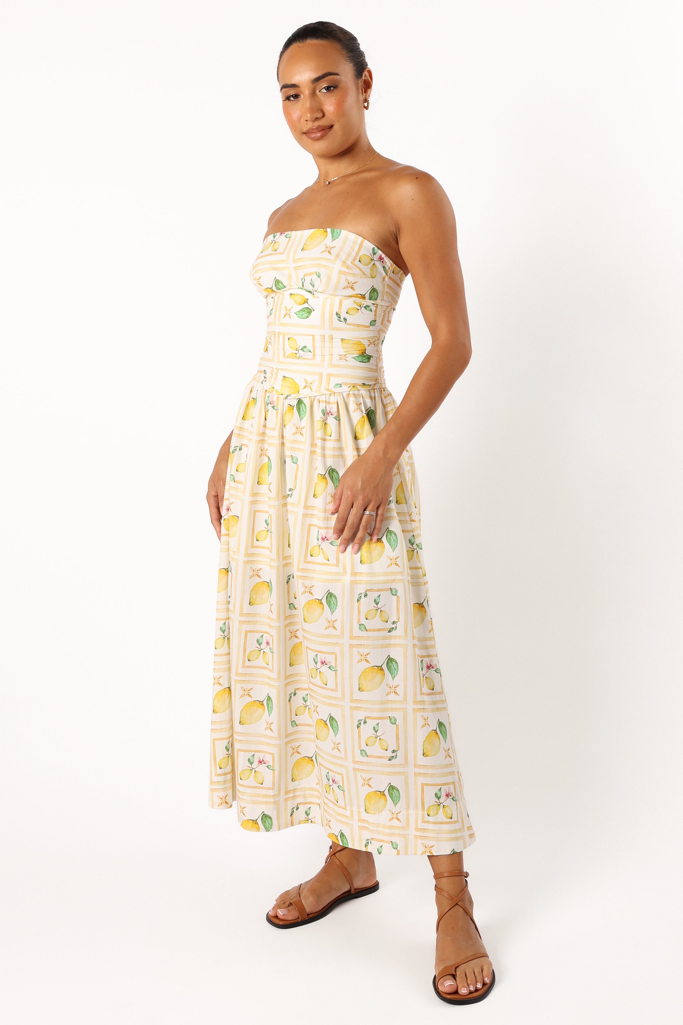 Lemon Strapless Midi Dress
