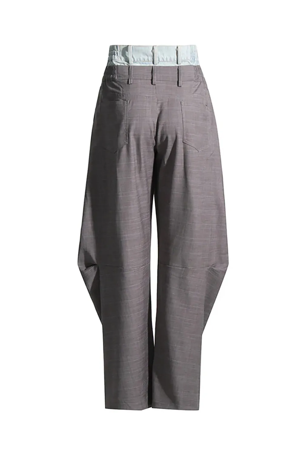 Bicolor Double Waist High Rise Pleated Detail Hybrid Horseshoe Pants