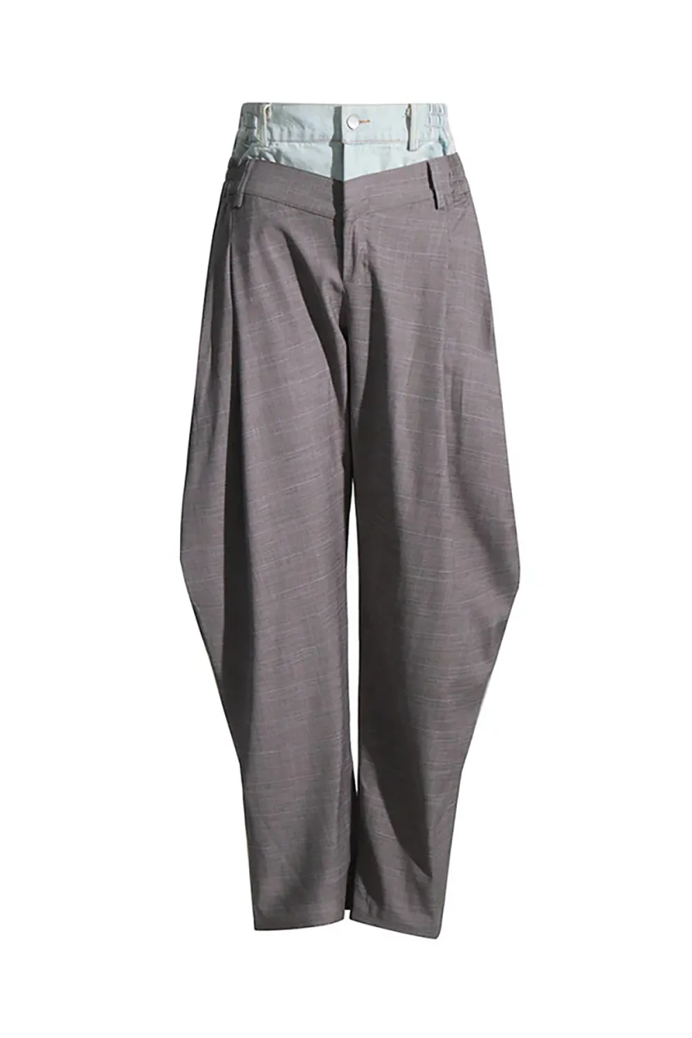 Bicolor Double Waist High Rise Pleated Detail Hybrid Horseshoe Pants