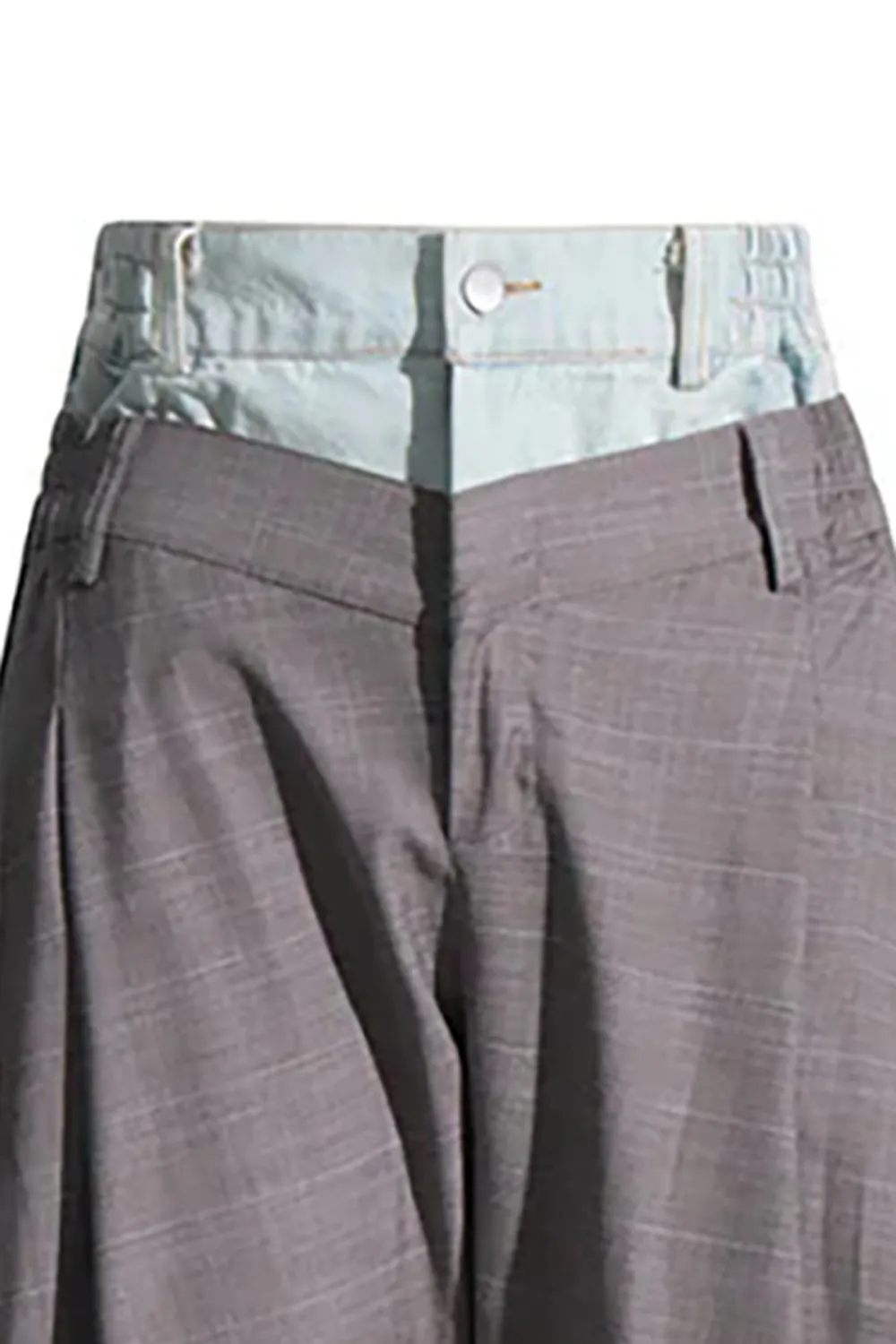 Bicolor Double Waist High Rise Pleated Detail Hybrid Horseshoe Pants