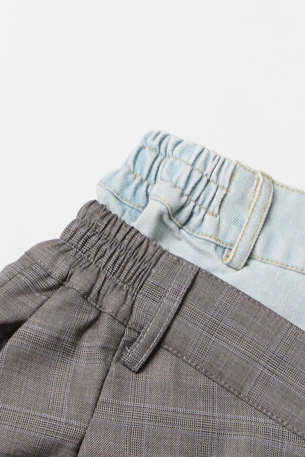 Bicolor Double Waist High Rise Pleated Detail Hybrid Horseshoe Pants