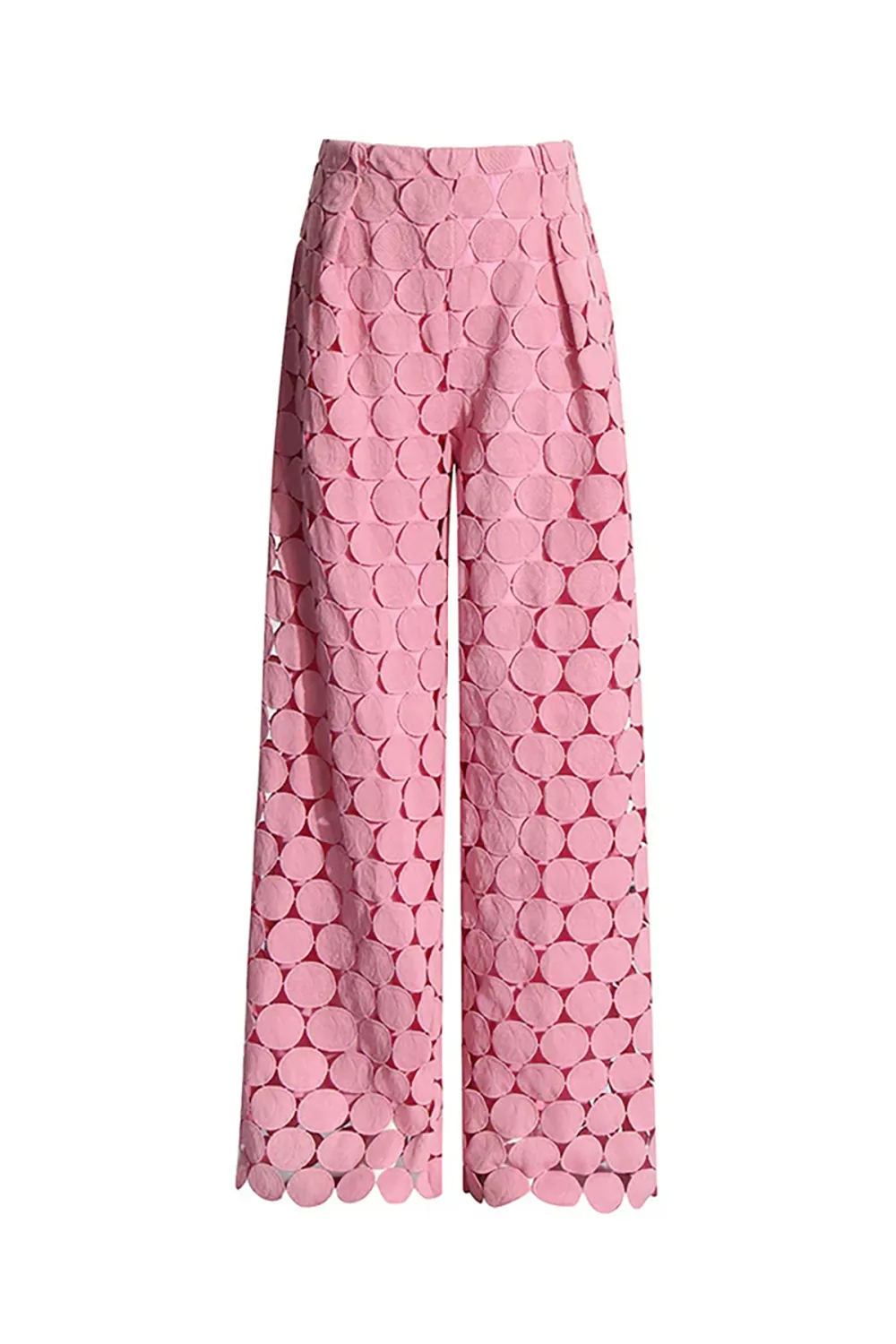 Graphic Circular Laser Cut Pleated High Waist Wide Leg Guipure Lace Pants