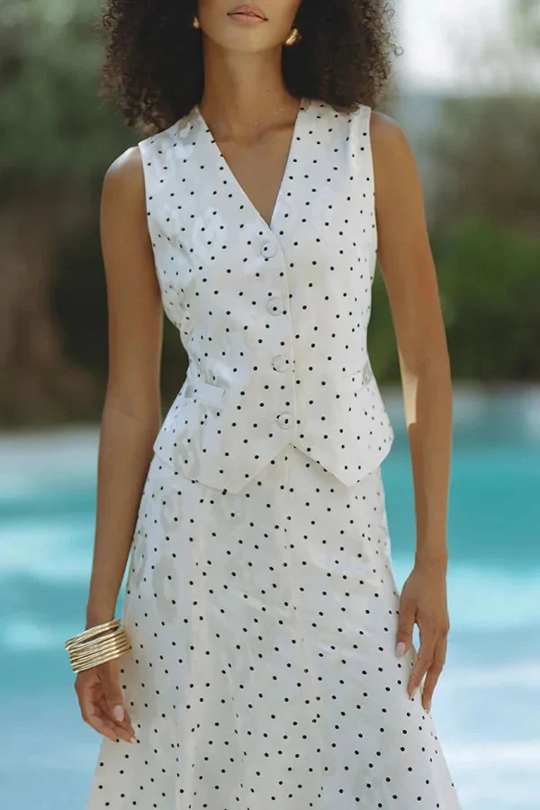 Polka Dot Polka Jacquard Print Button Back Tie-up Loose Vest